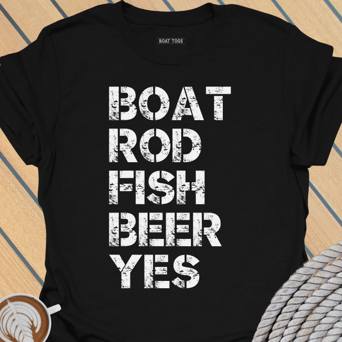 Boat rod fish beer yes T-shirt