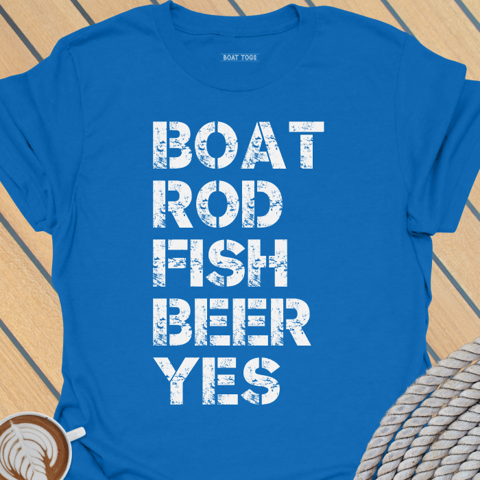 Boat rod fish beer yes T-shirt