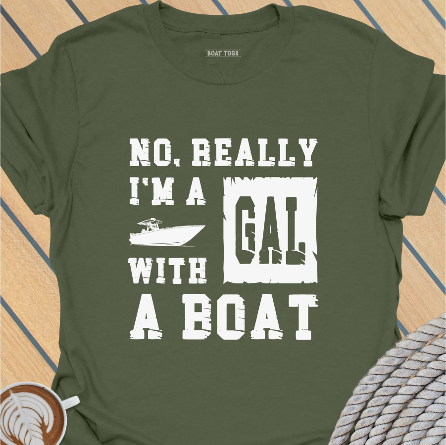 Gal with a boat T-shirt
