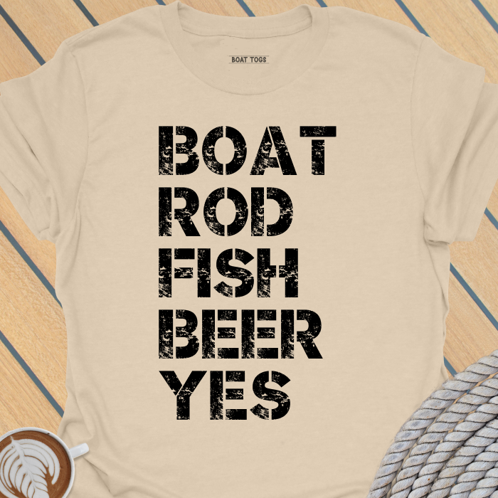 Boat rod fish beer yes T-shirt