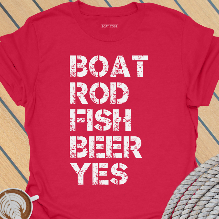 Boat rod fish beer yes T-shirt