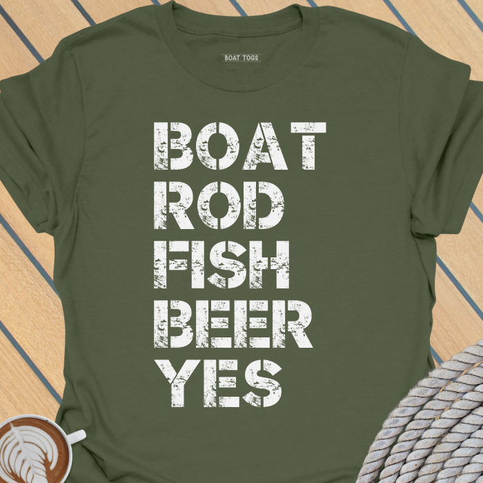 Boat rod fish beer yes T-shirt