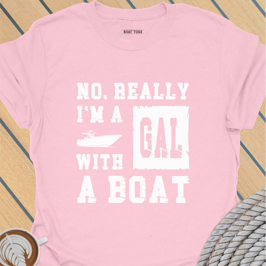Gal with a boat T-shirt