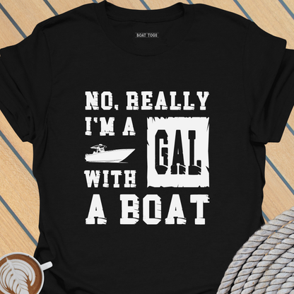Gal with a boat T-shirt