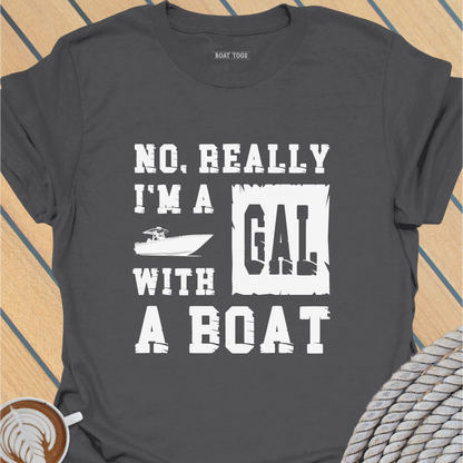 Gal with a boat T-shirt