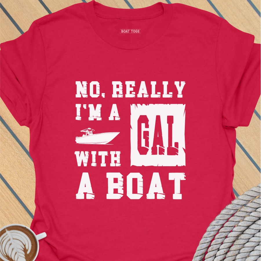 Gal with a boat T-shirt