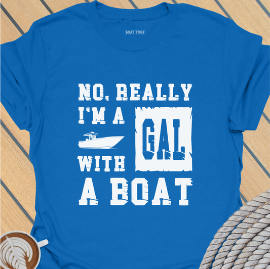 Gal with a boat T-shirt