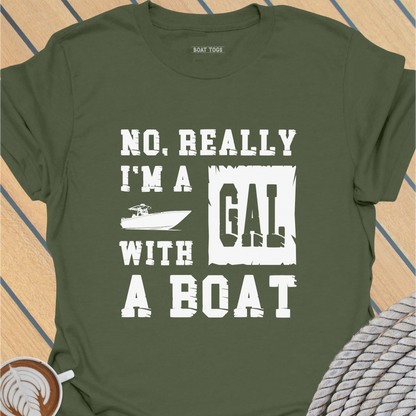Gal with a boat T-shirt