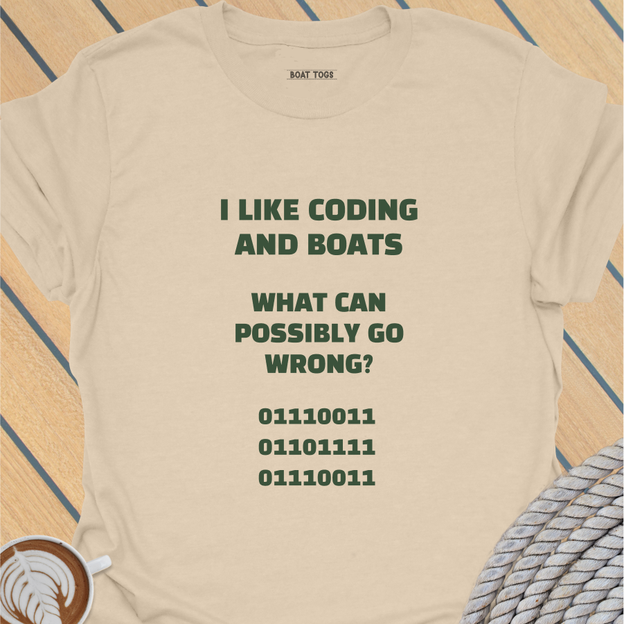 Coding and boats (SOS in binary) T-shirt